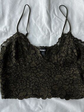 Express Dark Green Lace Crop Top